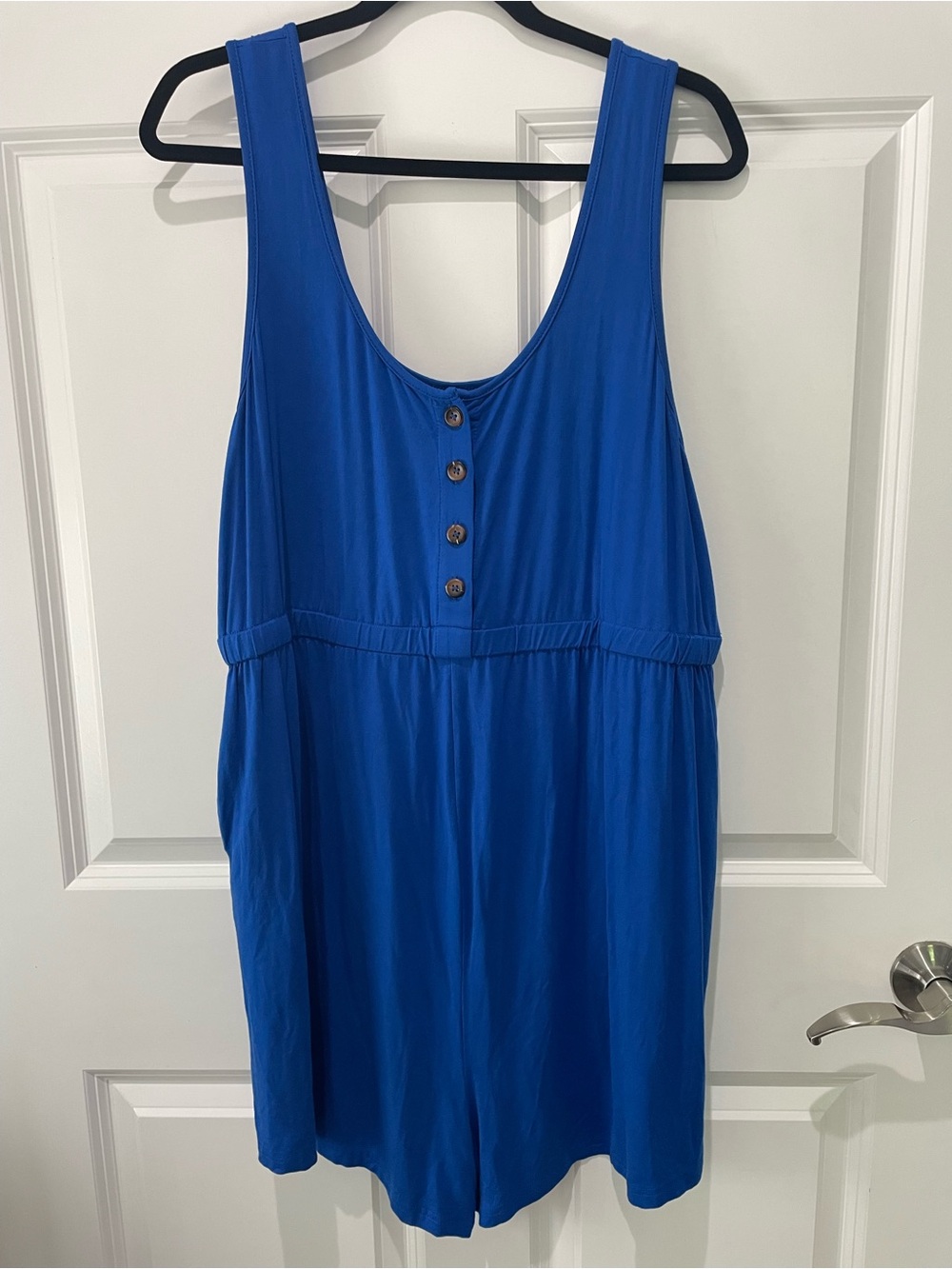 Maternity Royal Blue Sleeveless Romper with Button Front